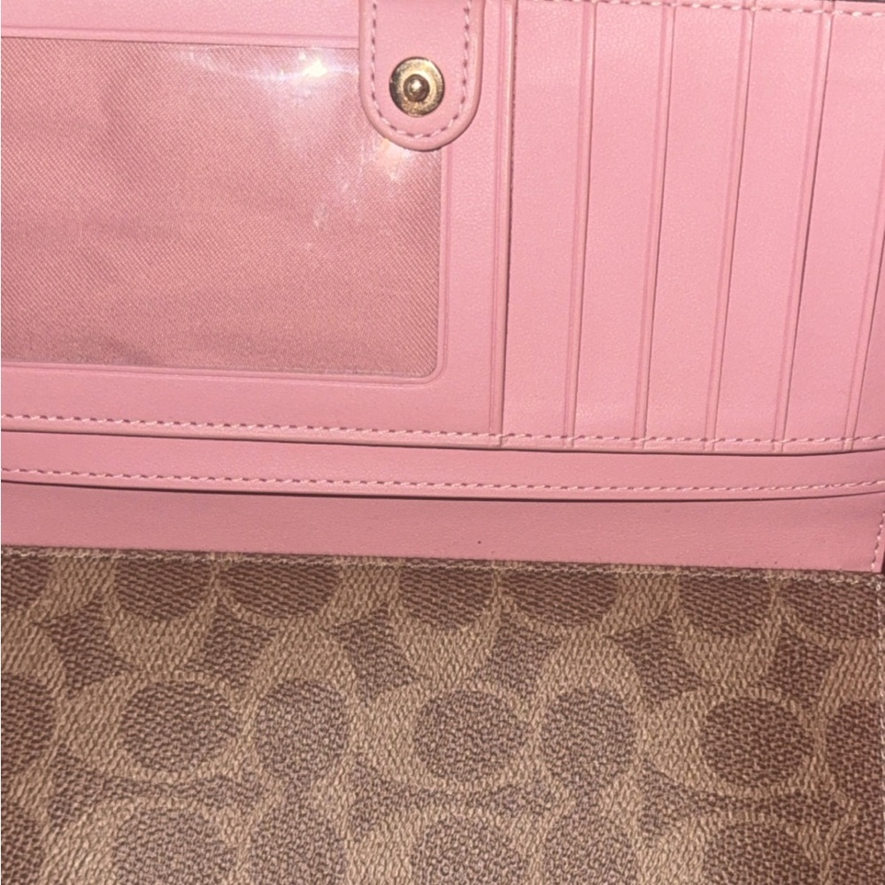 Coach Pink Pebbled Leather Wallet with Gold Logo - Picture 6 of 9